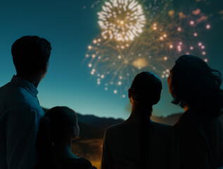 family watching fireworks