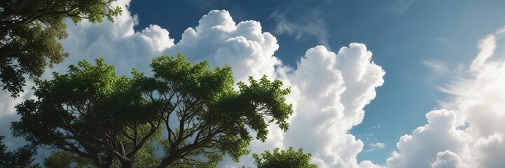 Obraz premium Earth-like cloud formation with leafy branches stretching towards the sky , shape, cloud, foliage