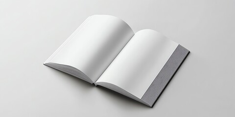 Open blank book on white background.