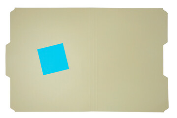 manila file folder with sticky note isolated on white background