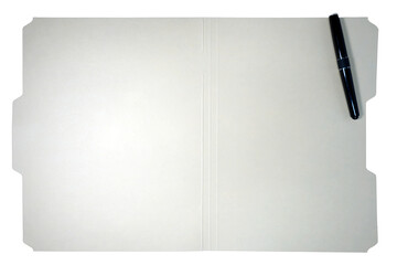 manila file folder with ink pen isolated on white background
