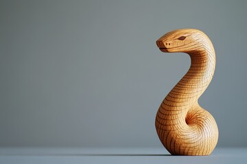 Fototapeta premium Wooden snake sculpture on minimalist background