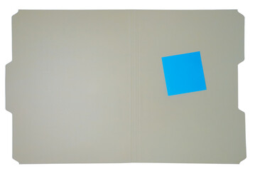 manila file folder with blue sticky note isolated on white background