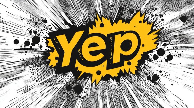 Comic style illustration of the word Yep in yellow and black explosion