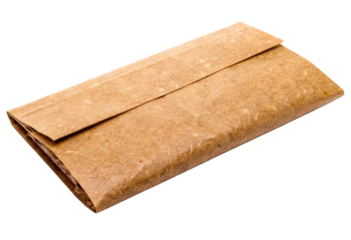 Brown paper wrapped package isolated with transparent background
