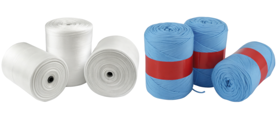 White and blue yarn spools isolated with transparent background