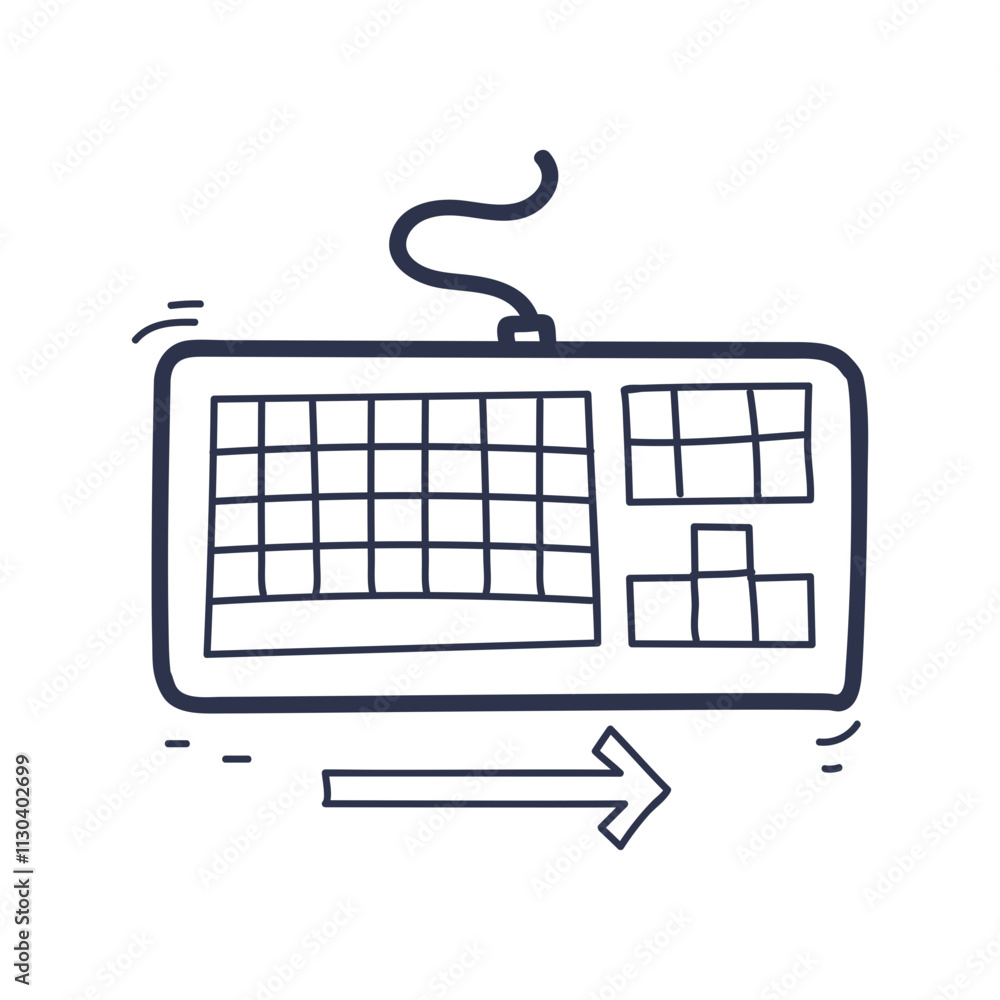Aufkleber illustration of a keyboard with a right-pointing arrow, symbolizing progress or navigation.