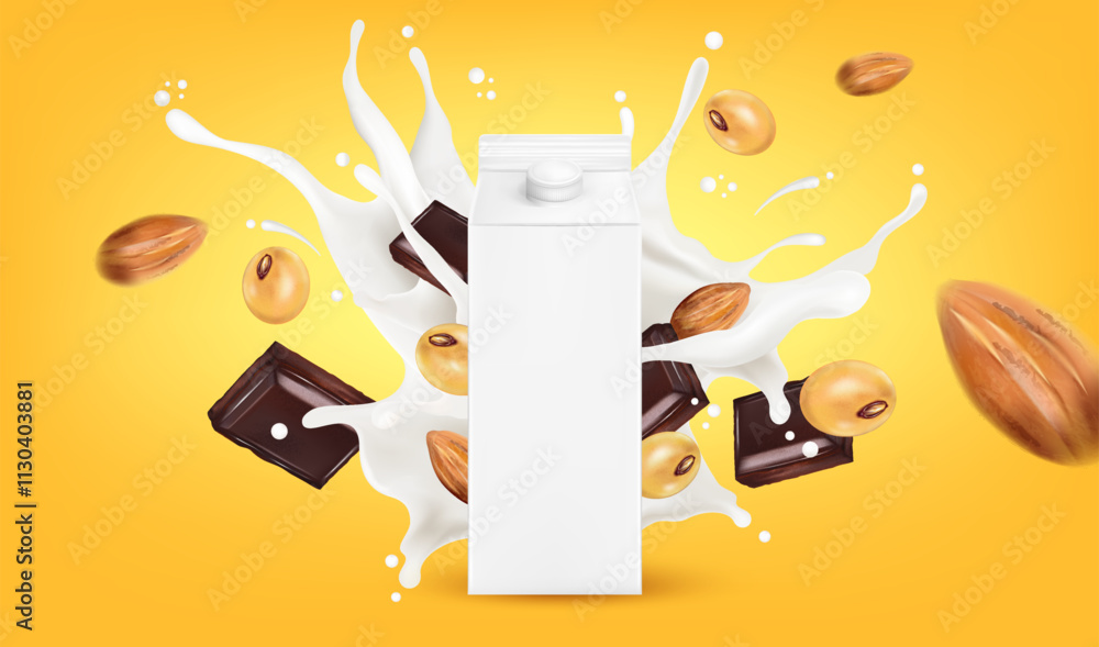 Poster packaging mock up mixed berries smoothies fruit splashing of tropical fruits isolated on solid backg