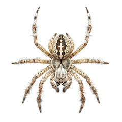 Detailed Top View of a Spider Isolated on White Transparent png Background.