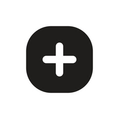 Obraz premium White square with rounded corners and a centered plus sign on a dark-grey background.