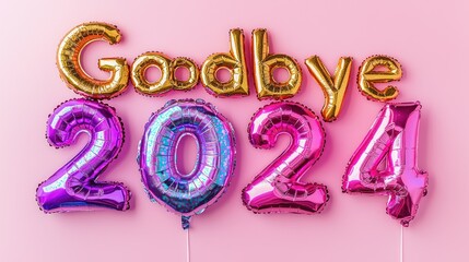A farewell party theme with the phrase "Goodbye 2024" spelled out in balloons or glittery letters 