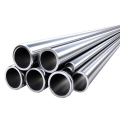 Fototapeta premium Industrial Stainless Steel Pipes in Warehouse Transparent png Background.