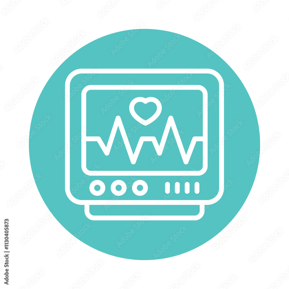 Poster ecg machine vector circle outline icon. eps 10 file