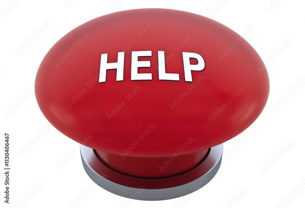 Aufkleber red help button with silver ring isolated with transparent background