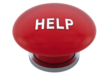 Red help button with silver ring isolated with transparent background