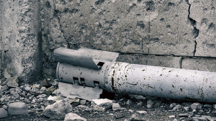 fragment of a military missile on a city street in Ukraine