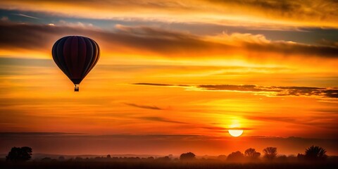 Obraz premium Serene Sunset Journey: A Minimalist Air Balloon Gliding Across the Twilight Sky Reflecting Calm and Wonder in a Beautiful Evening Landscape