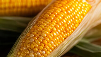 Fresh Yellow Corn on the Cob Surrounded by Green Corn Husks, Showcasing Plump Kernels and Natural Textures, Perfect for Food Photography and Culinary Use