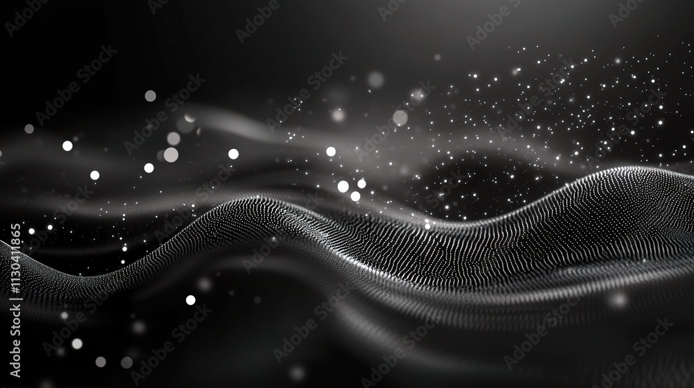 Poster abstract flowing lines with light dots in a dynamic design
