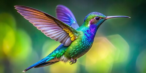 Obraz premium Macro Hummingbird in Flight: Speed, Blur, Jewel-toned Feathers, Nature Photography