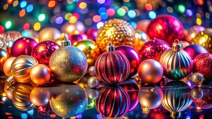 Shiny Glitter Christmas Ornaments for Festive Decoration on a Transparent Background, Capturing the Magic of the Holiday Season in a Documentative Style