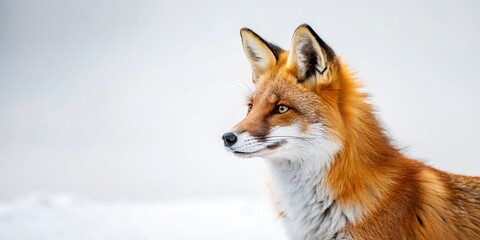 Obraz premium Side View of Fox Vulpes in Minimalist Art Style Against a Pure White Background with Ample Copy Space for Creative Design and Marketing Applications, Perfect for Nature Lovers