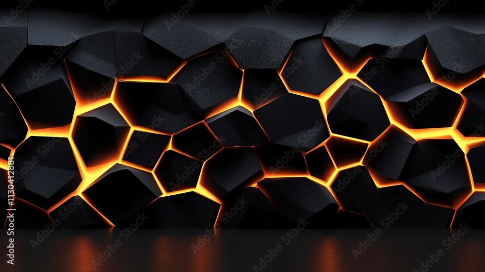 Poster abstract 3d polygon design with glowing edges and futuristic style