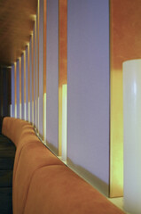 Formal and elegant Art Deco steak house dining room restaurant onboard luxury cruiseship or cruise...