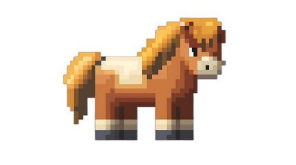 Obraz premium Pixel Art Brown Horse Pony Farm Animal 8 bit Game Asset Cute Digital Illustration