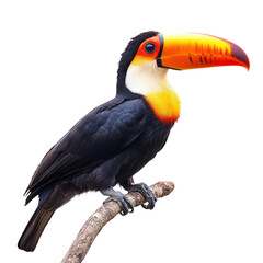 Fototapeta premium Vibrant Toucan on Branch Isolated Image Transparent png Background.