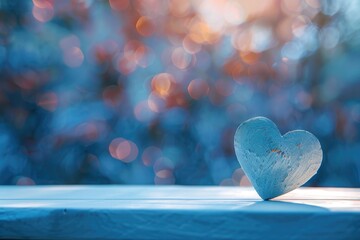 Fototapeta premium empty white table on the blur blue heart wall background