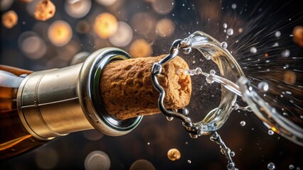 Fototapeta premium Close-up of a champagne cork being pulled out, cork removal