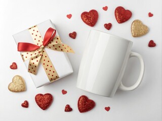 Blank White Mug with Decorative Ribbons and gift Box