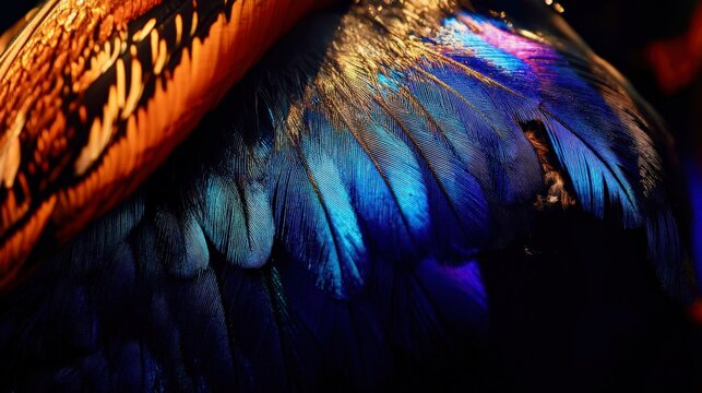 A vibrant feather from a cassowary, with deep black and iridescent blue highlights