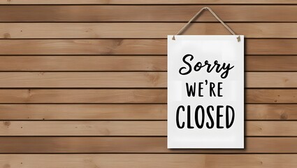 Sorry we're closed sign board on wooden background with empty copy space. Perfect for marketing, business, retail store, office.