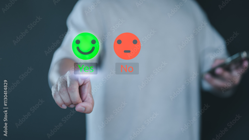 Aufkleber A person interacts with a digital interface displaying green smile 