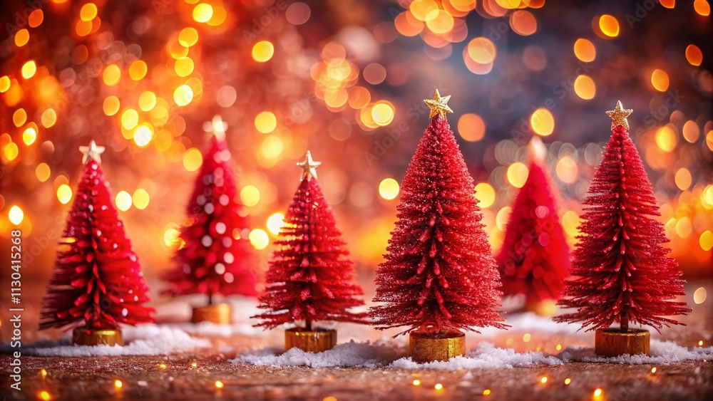 Poster sparkling red christmas trees with soft bokeh lights creating a vibrant and warm festive atmosphere 