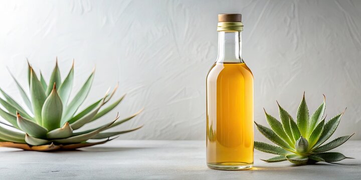 Bottle of Sunny Via agave syrup on white background, Sunny Via, agave syrup, bottle, isolated, white background, sweetener