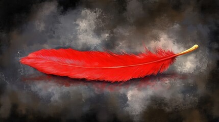 A vibrant feather from a scarlet ibis, showing pure red tones with a glossy texture