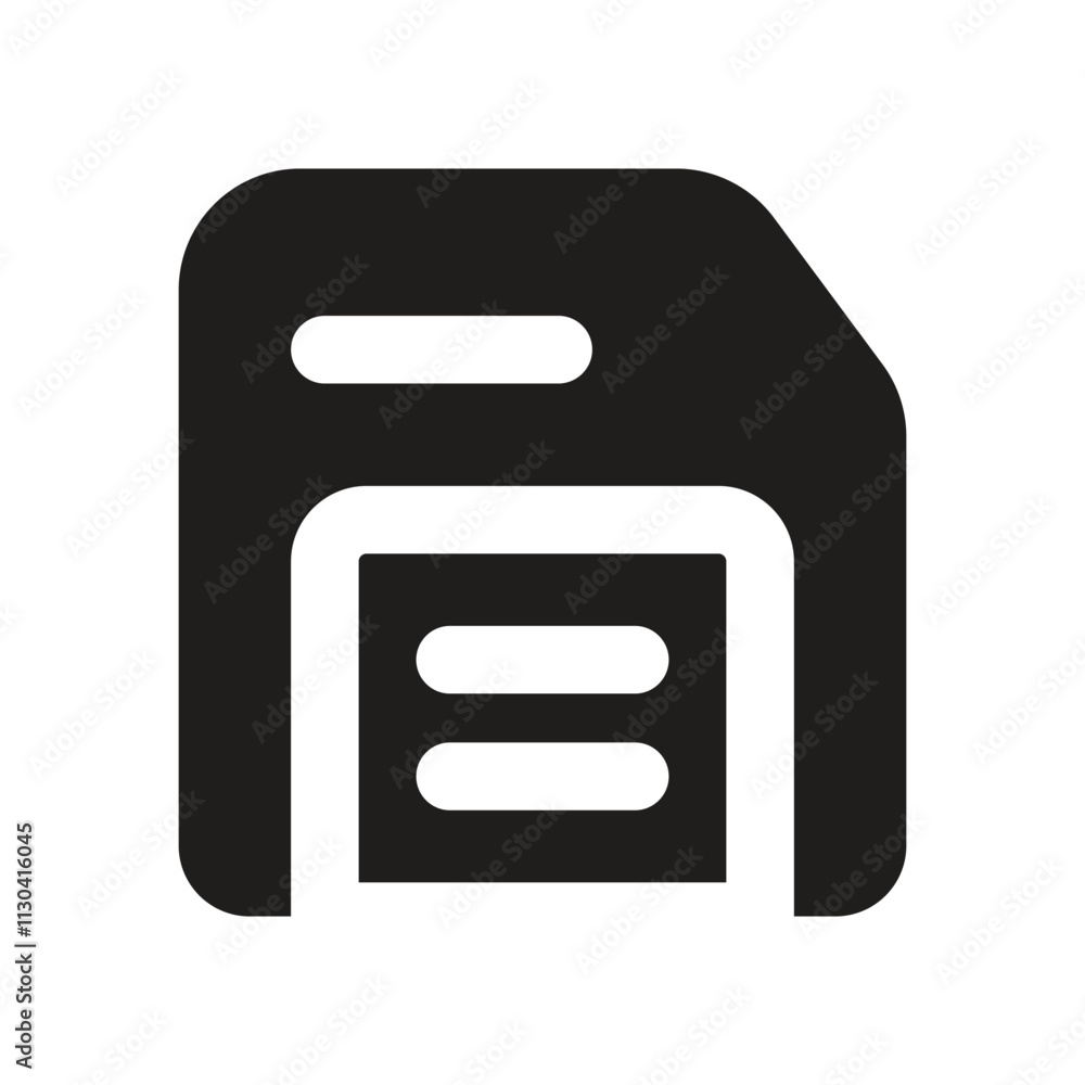 Poster pixelated icon depicting a floppy disk, representing data storage