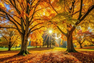 Fototapeta premium Experience Golden Autumn Park's vibrant fall foliage; perfect for landscape photography.