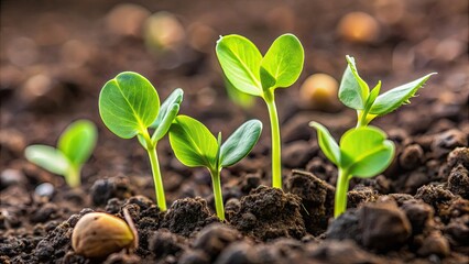 Close-up of delicate snowpea seedling leaves sprouting from the soil , snowpeas, seedling, leaves, growing, close-up, delicate