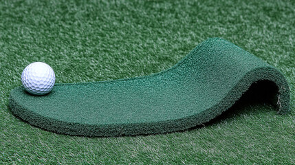 Golf ball on curved putting green surface during practice session at local golf course. Generative AI