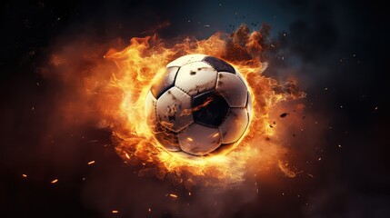 Naklejka premium Flying football or soccer ball on fire. Isolated on black background
