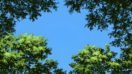 Fototapeta premium Vivid Green Leaves Frame Bright Blue Sky
