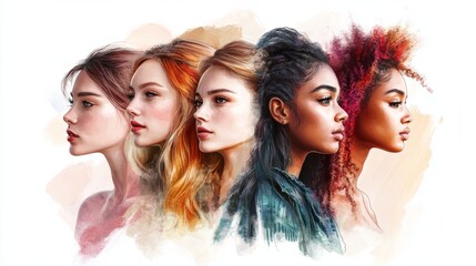 Obraz premium Women from different ethnicities, each with unique looks and hairstyles