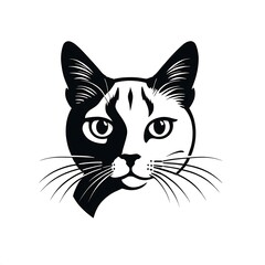 Obraz premium Cat Portrait in Black and White: A detailed line art portrait of a cat's face, capturing its feline beauty and charm with a minimalist yet expressive design. 