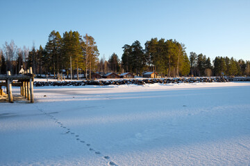 Winter landscape in Leksand, Dalarna highlighting a serene snow-covered scene