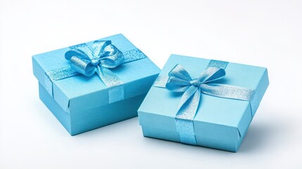 Obraz premium Two Blue Gift Boxes with Ribbons