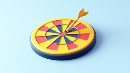 Obraz premium A Yellow Dart Board With A Single Dart In The Center